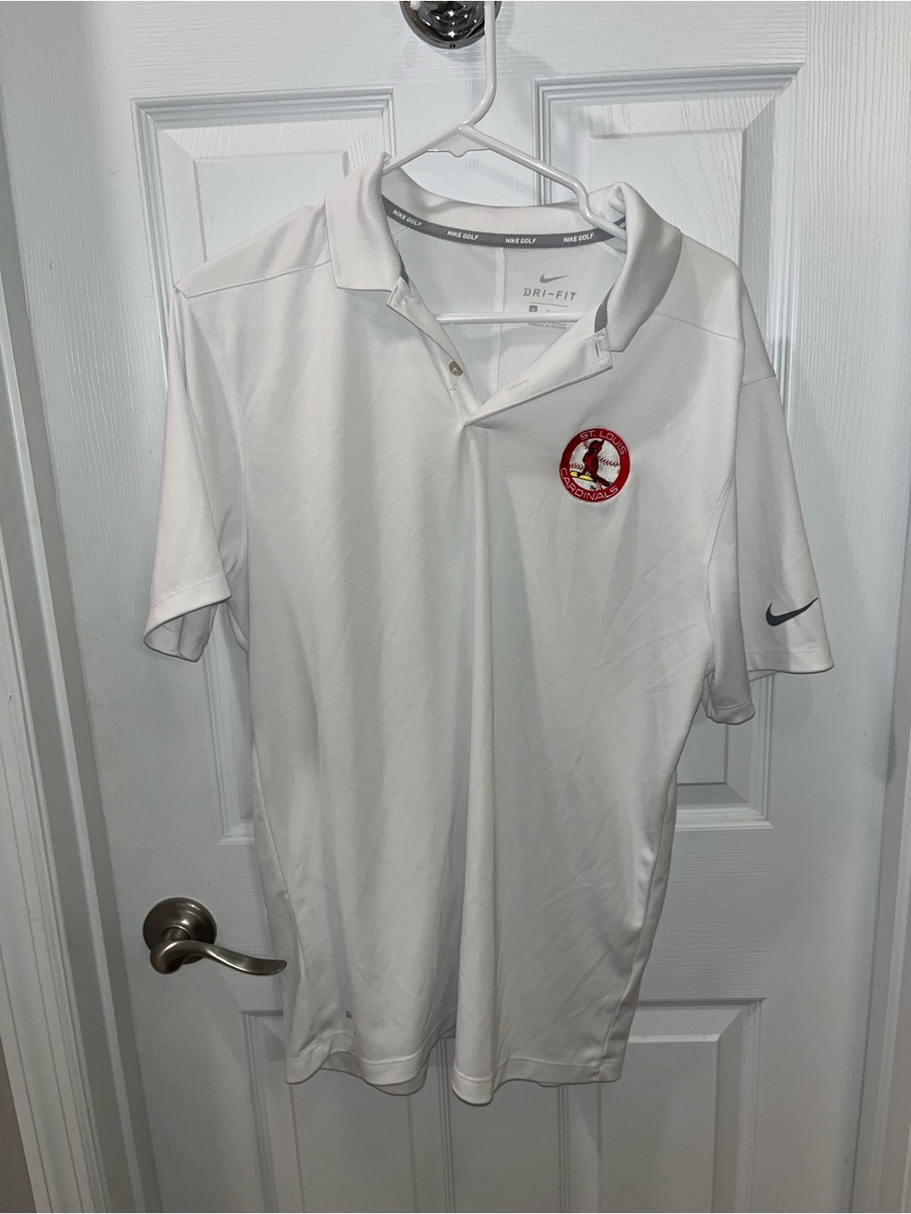 Nike White Short Sleeve Polo with St. Louis Cardinals Embroidered Patch